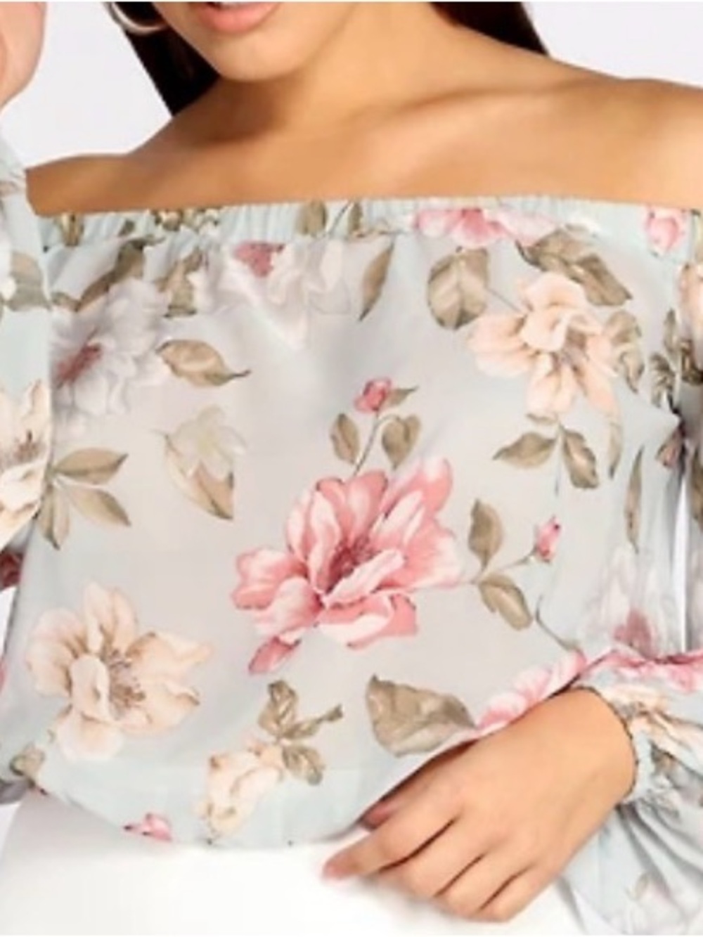 Windsor Floral Off-Shoulder Blouse - Light Blue & Pink
